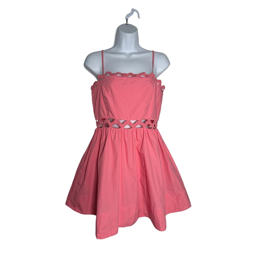 Baby Pink Mini Dress Rickrack Cutout Waist Size MEDIUM Pockets Flirty Concert